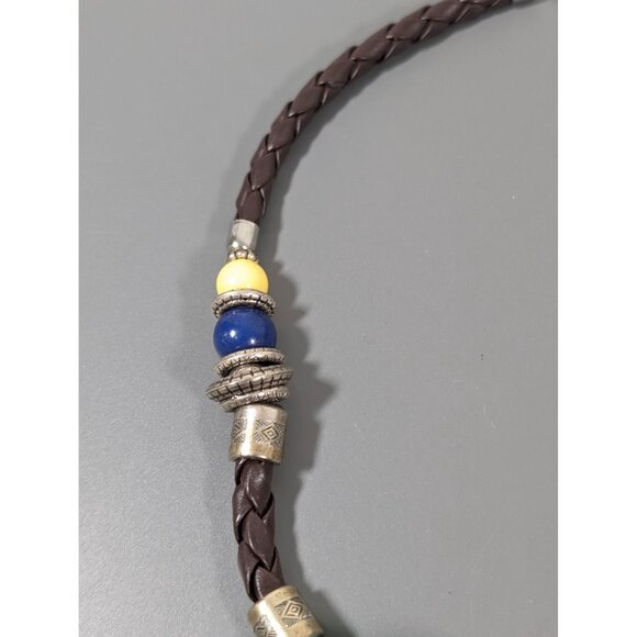 Boho Western Orange Blue Bead Braided Cord Necklace Statement Bold 21" - Picture 7 of 8